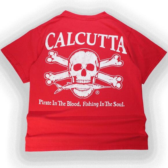 Vintage Y2k Red Calcutta Pirate Skull Graphic Tee - Picture 1 of 5